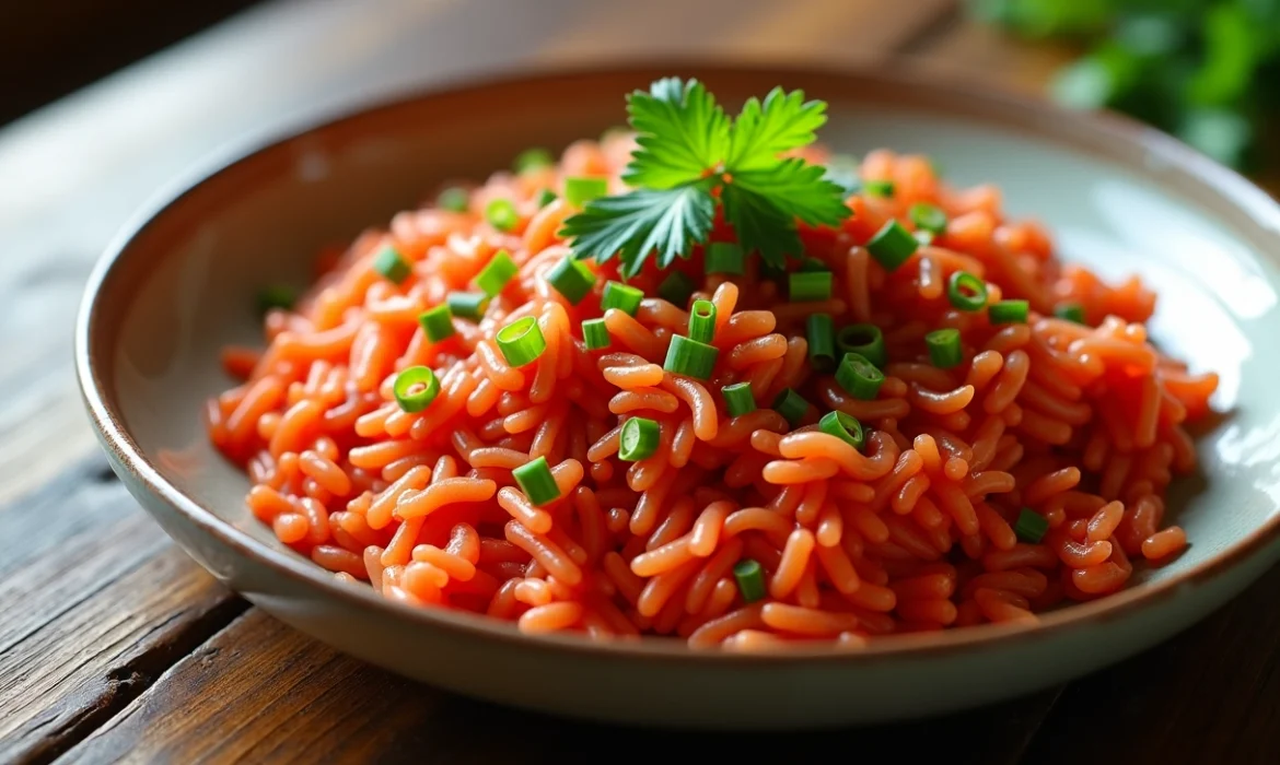 Réinterprétation moderne de la recette du riz rouge aux herbes fraîches